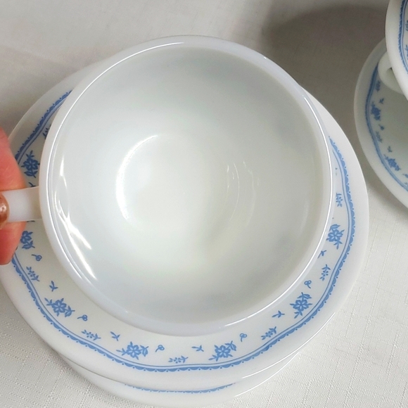 4 Sets Pyrex Corelle Cups & Saucers  Matching Morning Blue Pattern Mugs - Picture 9 of 17